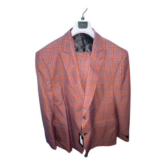 Mens Vitali Modern Fit 3pc Denim Lavender Plaid Formal Suit M9857-PK-NP 51W 56 - Picture 4 of 16